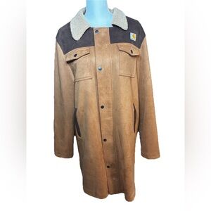 Carhartt Sherpa Lined Canvas Ranch Chore Coat Brown Western Workwear Jacket L